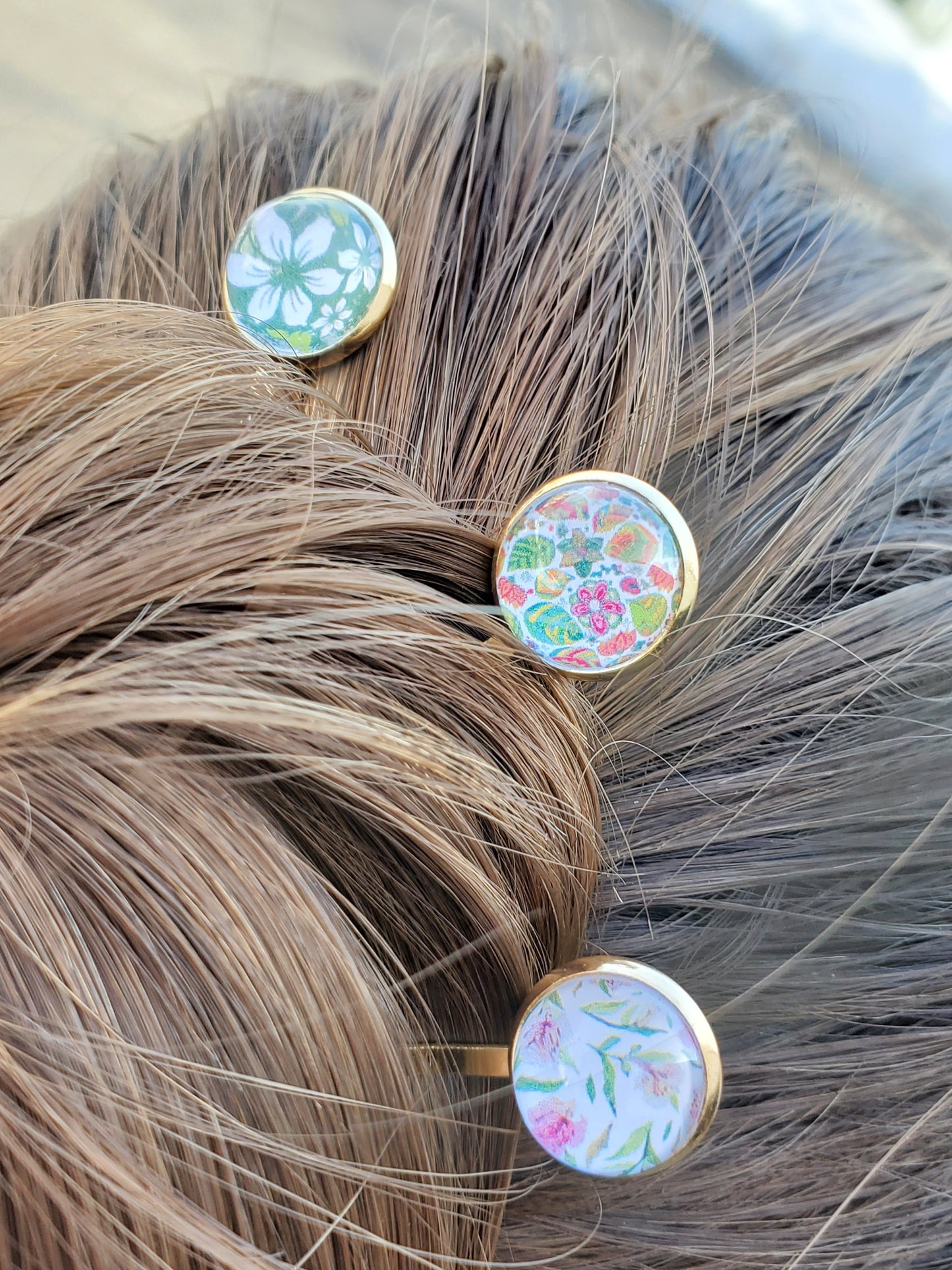 Hair Pins - Floral Rosy Reds (Set of 3)