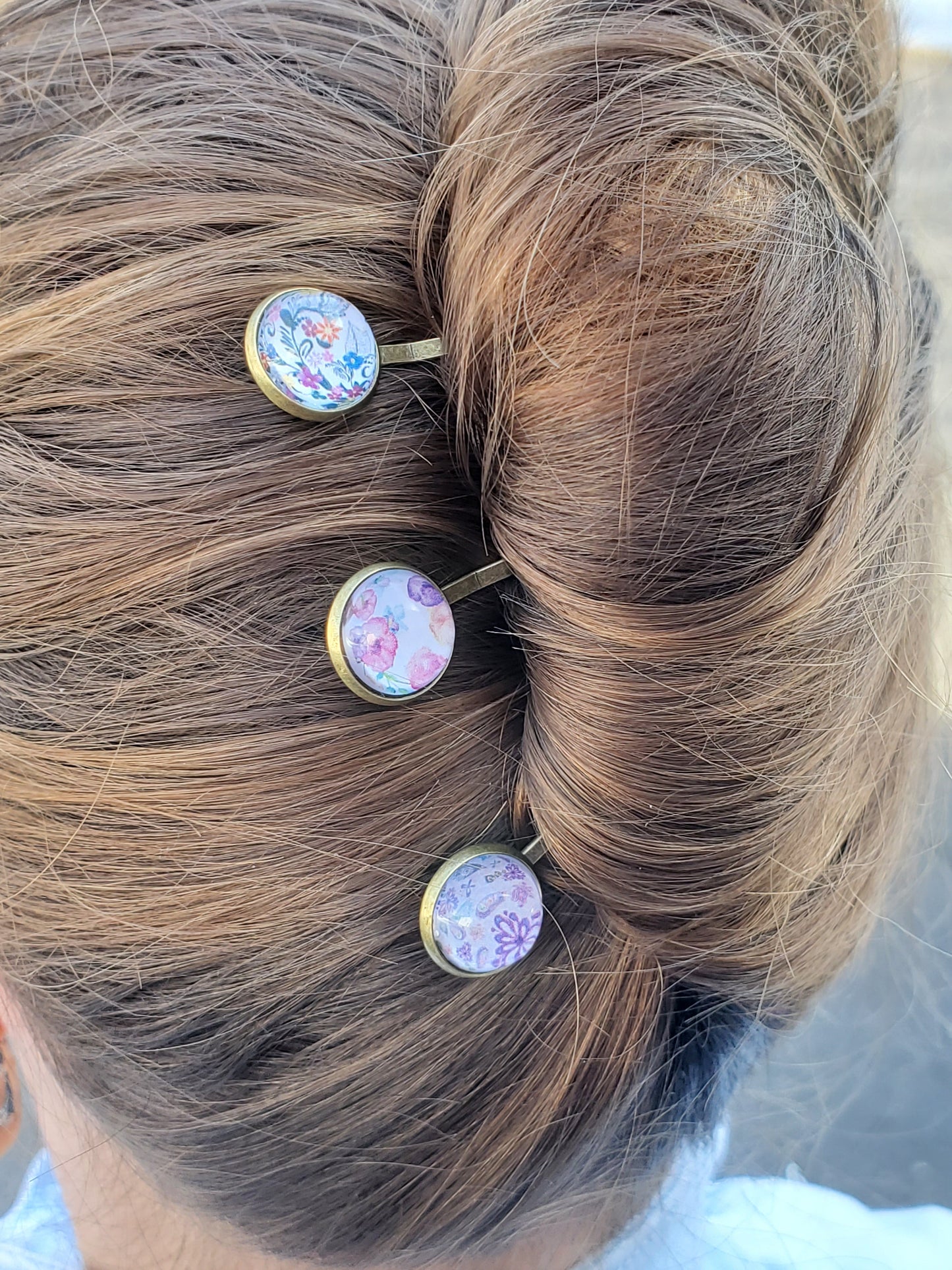 Hair Pins - Floral Rosy Reds (Set of 3)