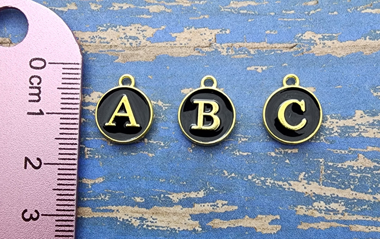 Black Initial A-Z Double Sided Enamel Charm