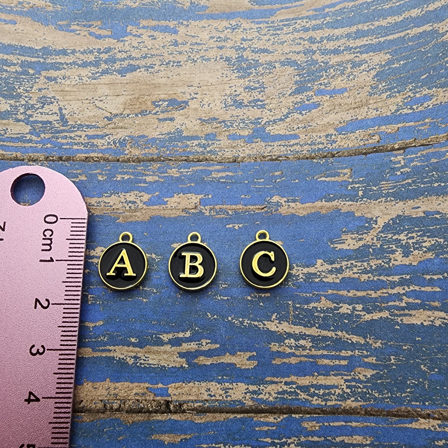 Black Initial A-Z Double Sided Enamel Charm