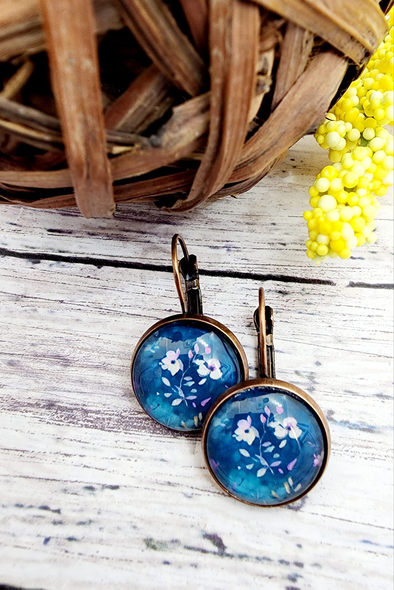 Floral Lever Back Earrings Aqua/Pink