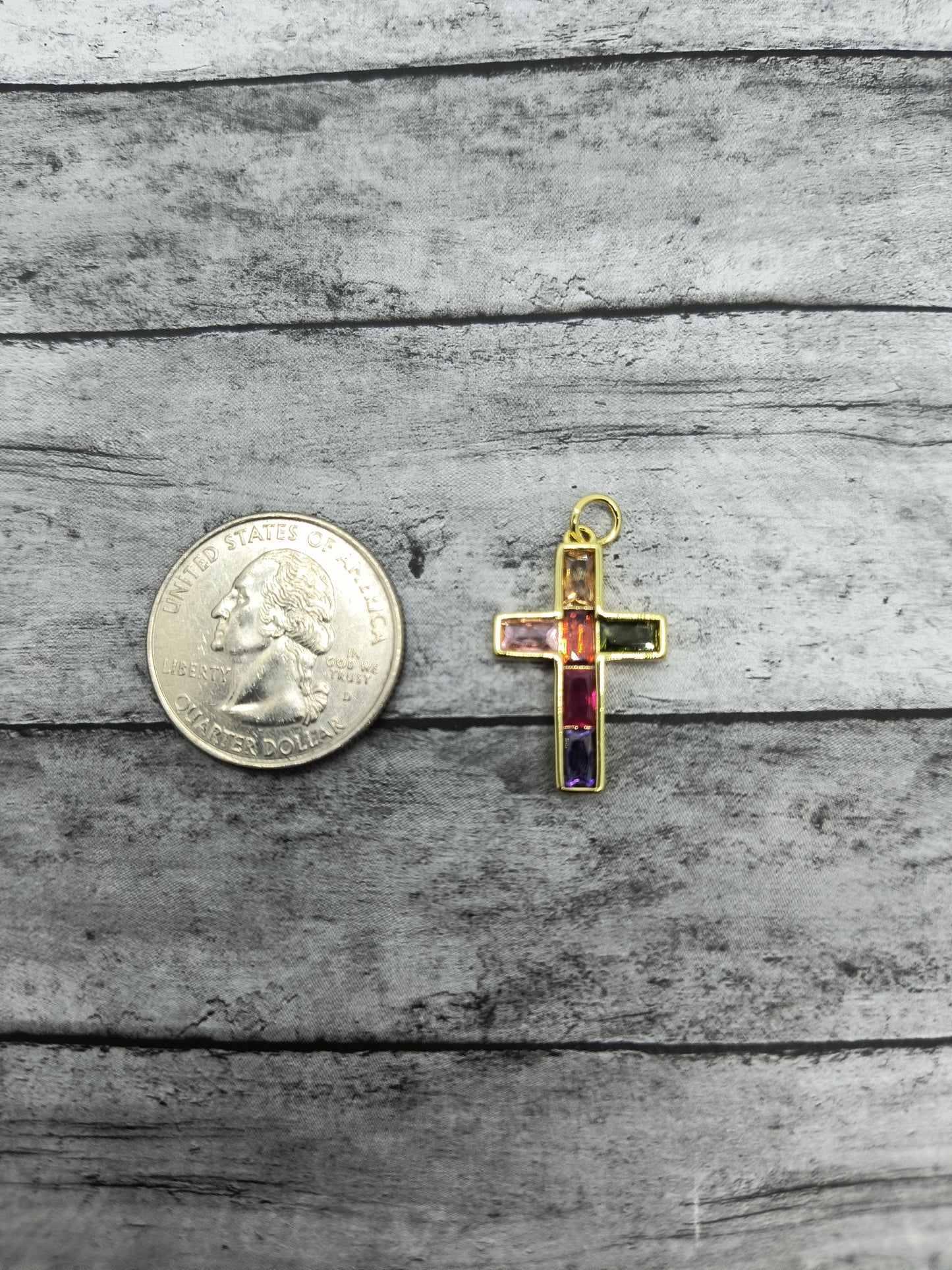 Multi-Colored Rhinestone Cross Charms 18K Gold Plated
