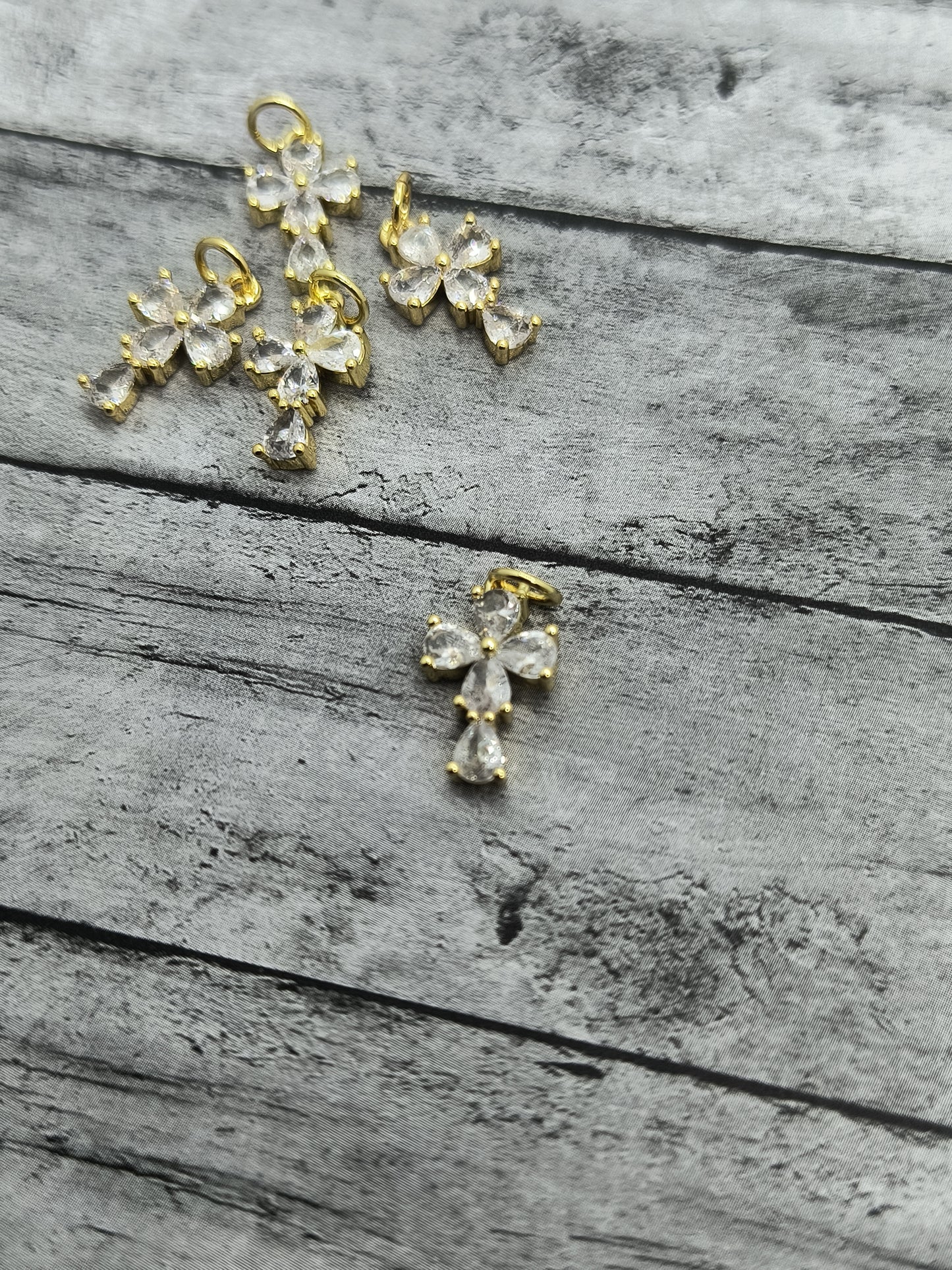 Rhinestone Cross Charms 18K Gold Plated