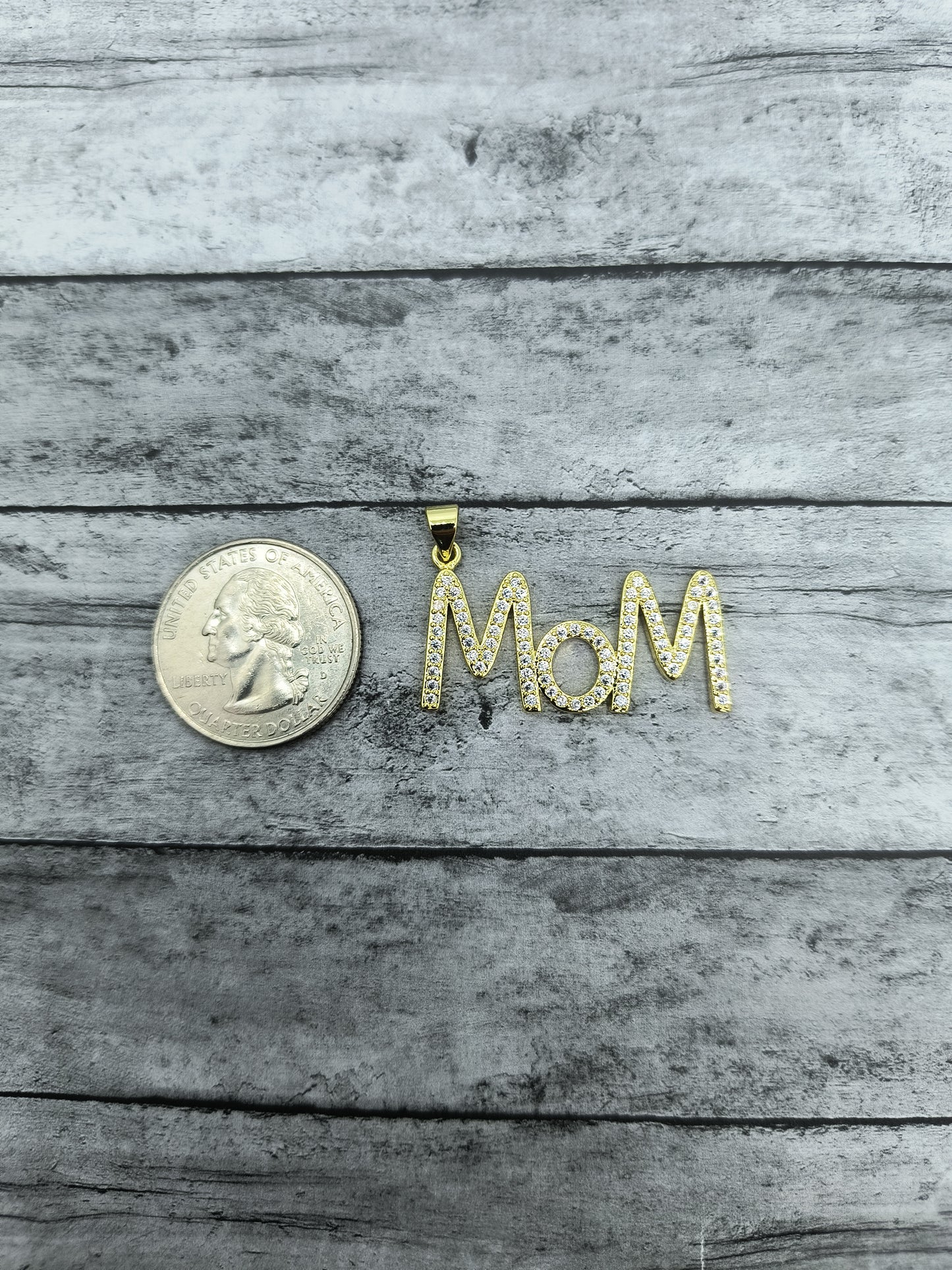 Rhinestone Mom Charm 18K Gold Plated