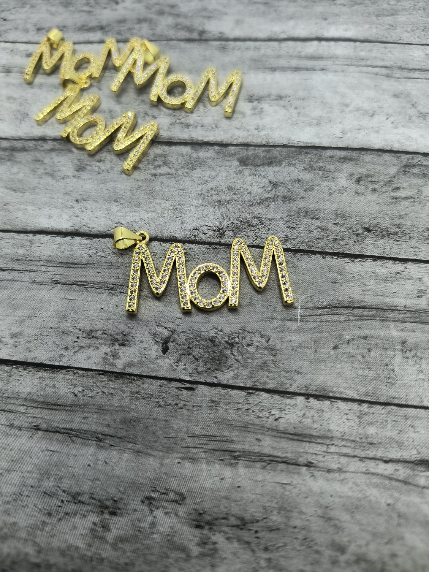 Rhinestone Mom Charm 18K Gold Plated