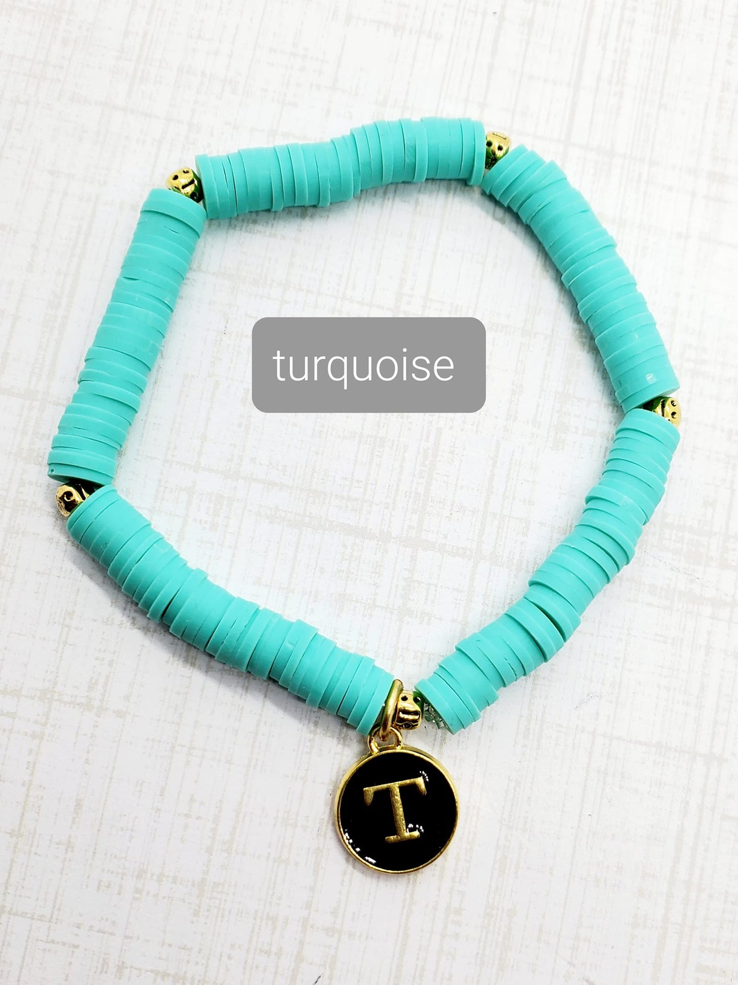 Bracelet - Personalized Heishi Bead with Enamel Initial