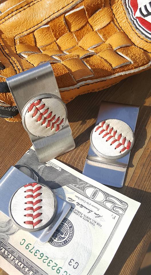 Baseball Money Clip with real vintage leather ball