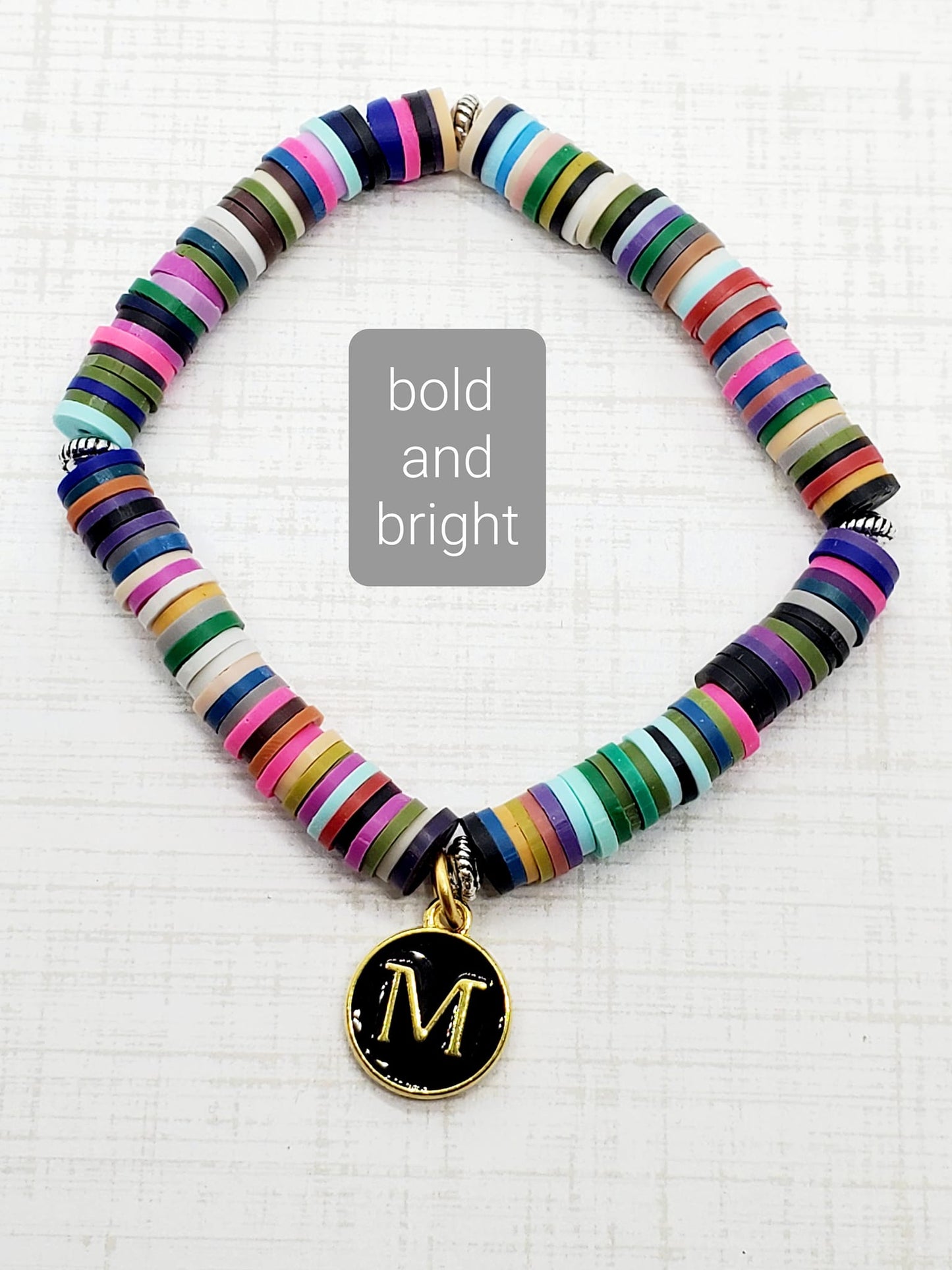 Bracelet - Personalized Heishi Bead with Enamel Initial