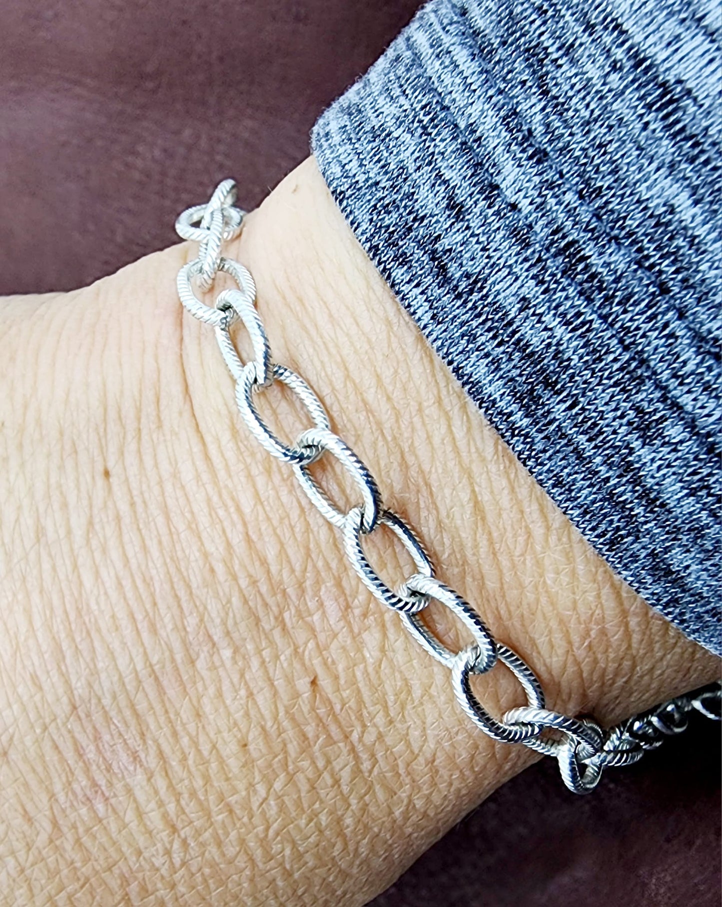 Large Textured Silver Plated Brass Cable Chain