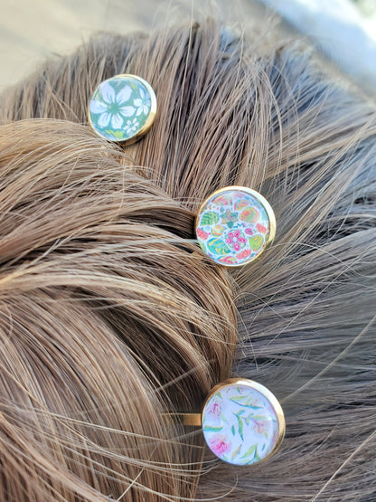Hair Pins - Floral Fields of Green (Set of 3)