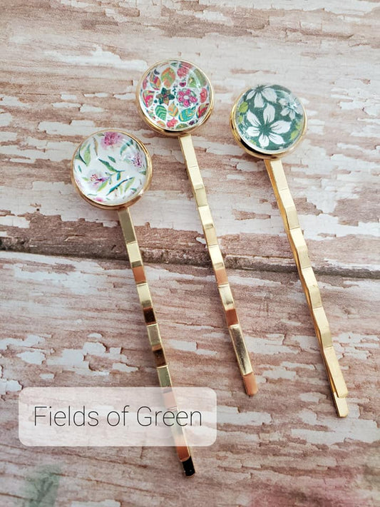 Hair Pins - Floral Fields of Green (Set of 3)