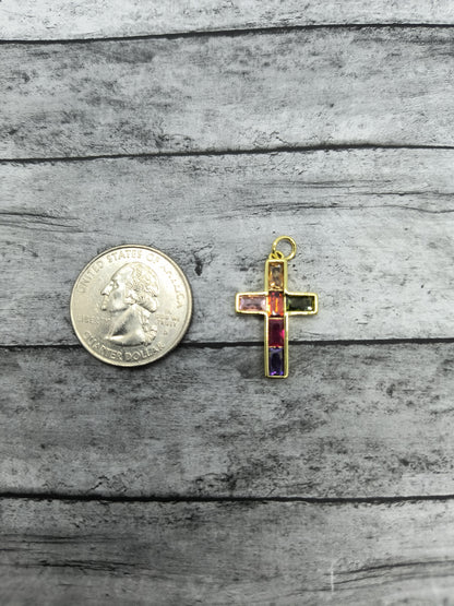 Multi-Colored Rhinestone Cross Charms 18K Gold Plated