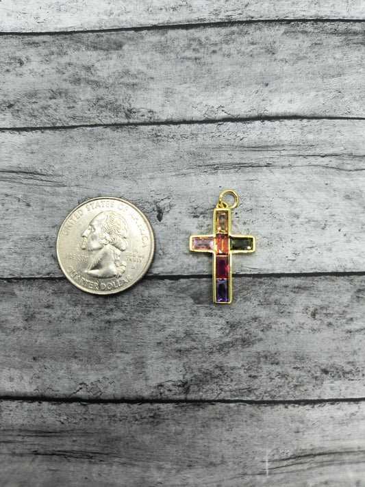 Multi-Colored Rhinestone Cross Charms 18K Gold Plated