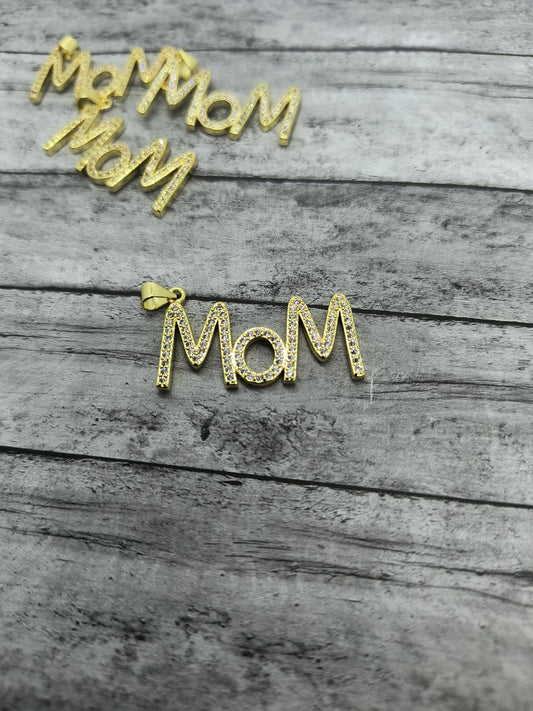 Rhinestone Mom Charm 18K Gold Plated