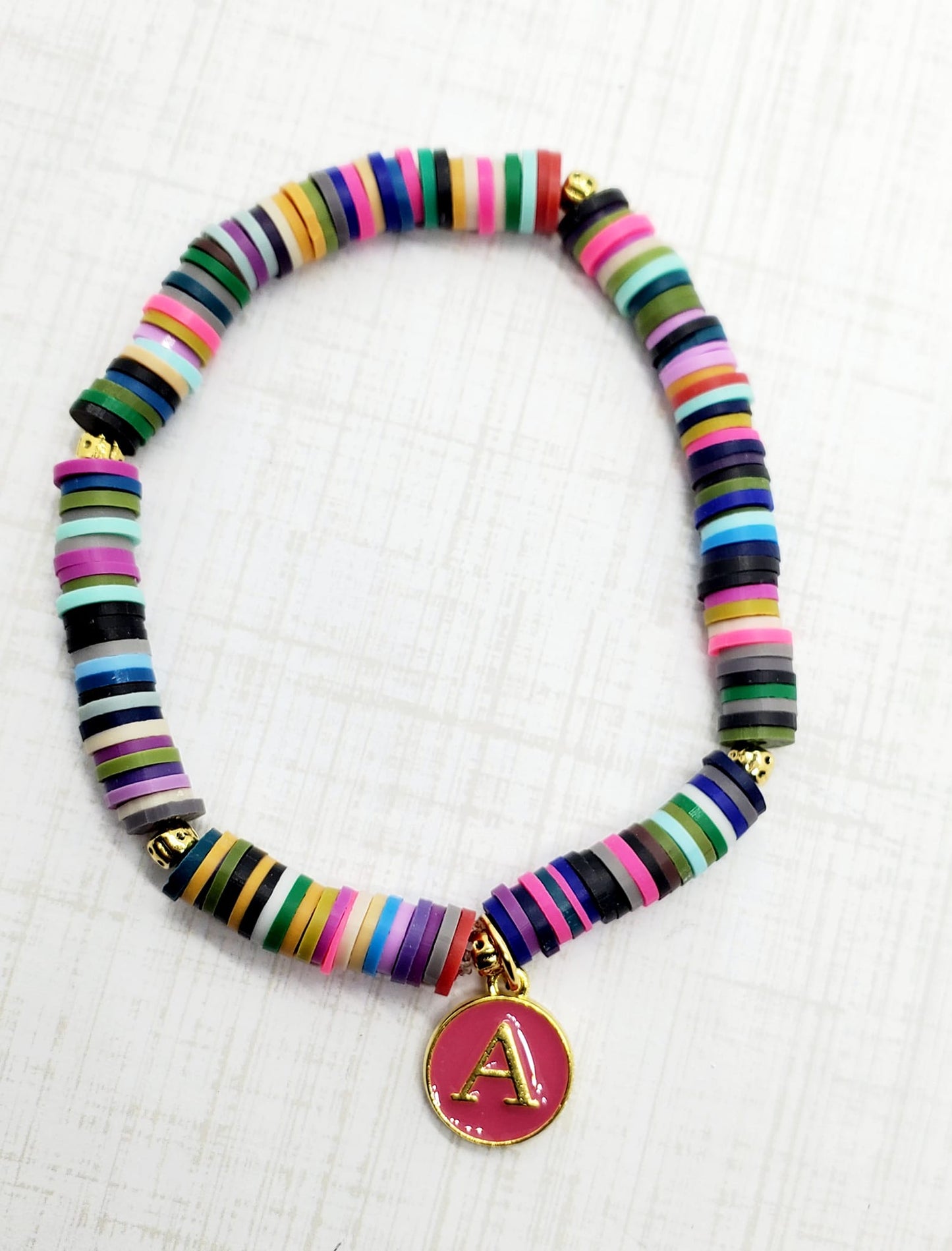 Bracelet - Personalized Heishi Bead with Enamel Initial