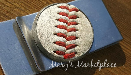 Baseball Money Clip with real vintage leather ball