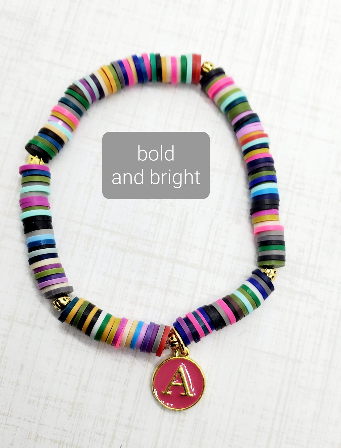 Bracelet - Personalized Heishi Bead with Enamel Initial