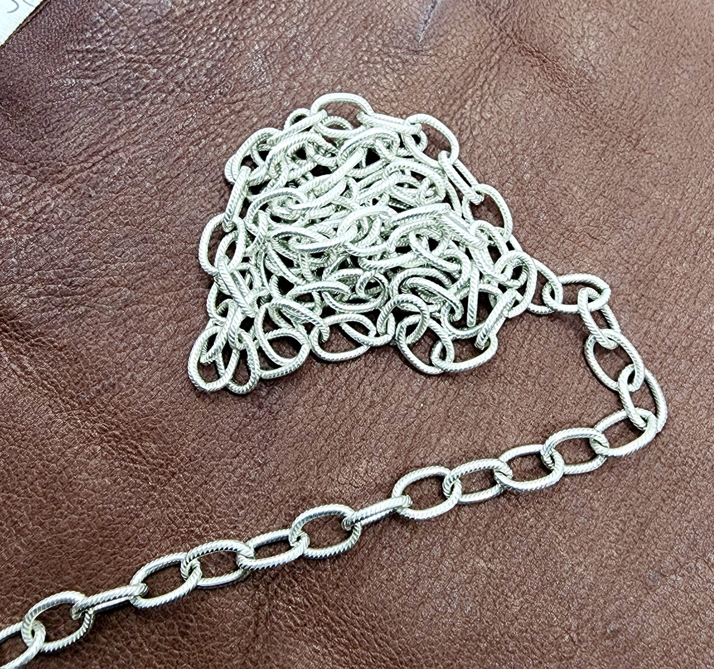Large Textured Silver Plated Brass Cable Chain