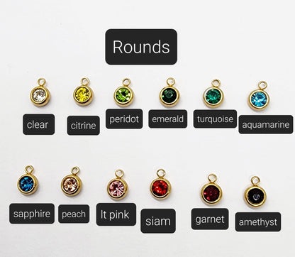 Birthstone Crystals Charm/Round with 18K Plated Gold Trim