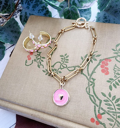 Valentine Paperclip Chain Bracelet with Enamel Heart Charm
