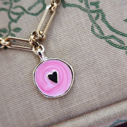 Valentine Paperclip Chain Bracelet with Enamel Heart Charm