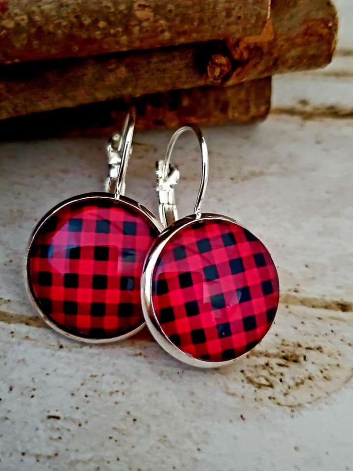 Buffalo Check Plaid Lightweight Drop Earrings SIZE 14mm