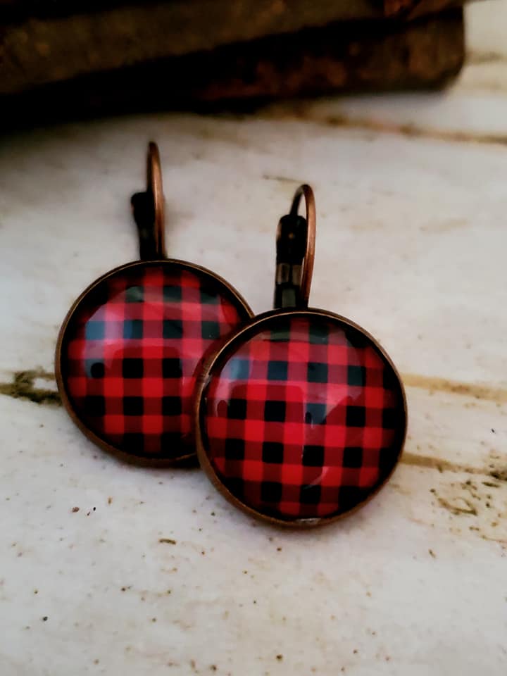 Buffalo Check Plaid Lightweight Drop Earrings SIZE 14mm