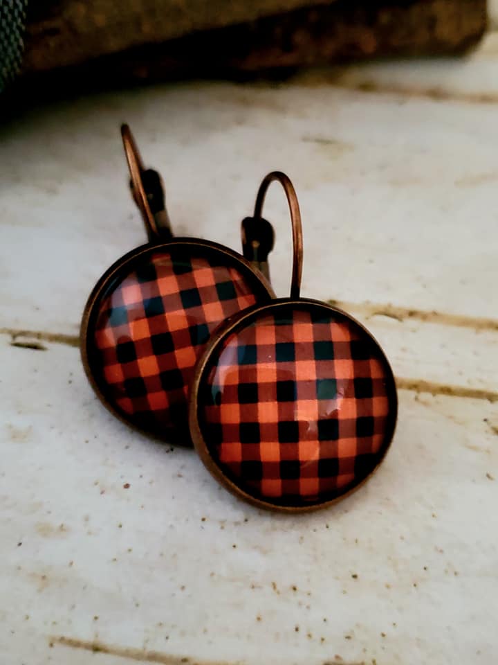 Buffalo Check Plaid Lightweight Drop Earrings SIZE 14mm