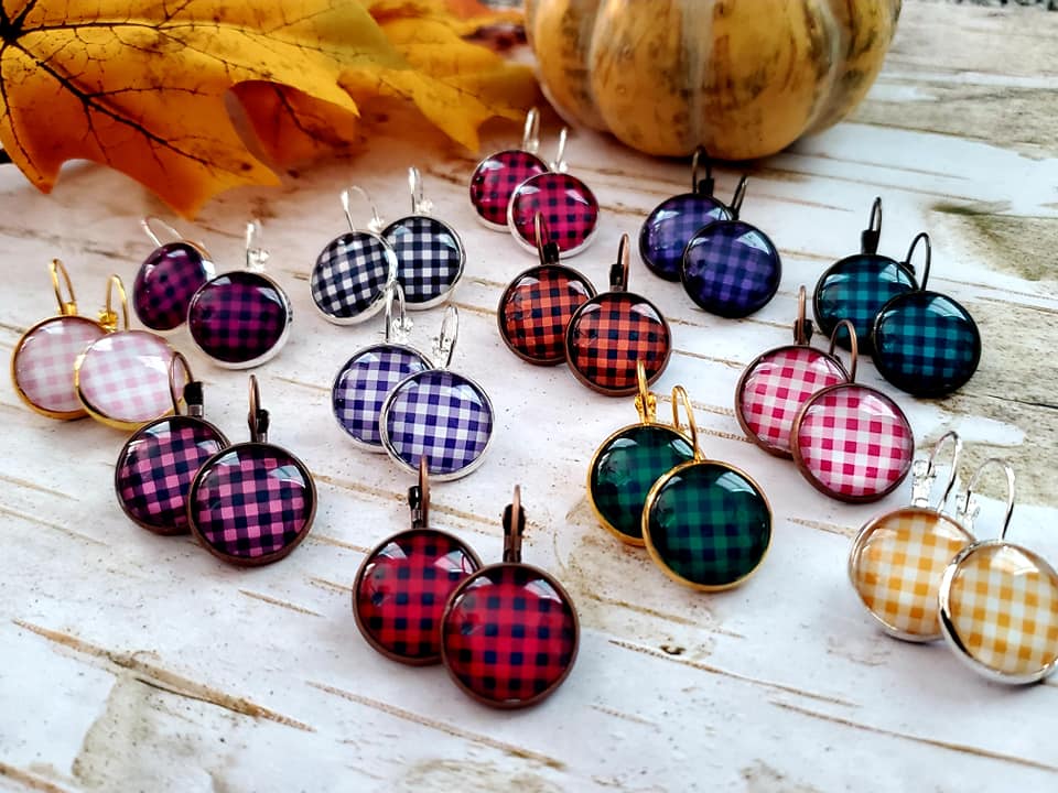 Buffalo Check Plaid Lightweight Drop Earrings SIZE 14mm