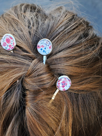 Hair Pins - Floral Blue Mood (Set of 3)